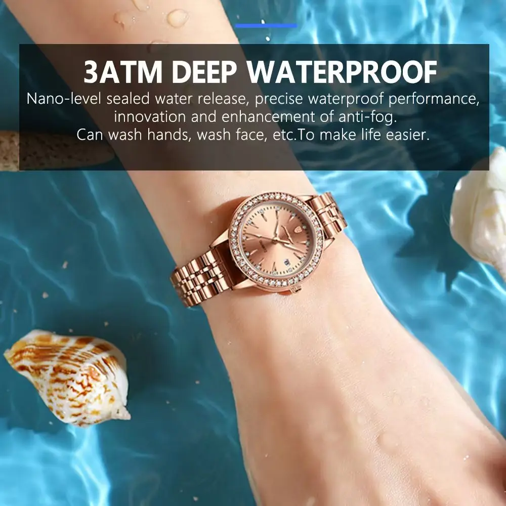 POEDAGAR ساعة كاجوال فاخرة للنساء مقاومة للماء وتاريخ السيدات ساعة أنيقة الماس ساعات كوارتز نسائية ساعة نسائية بسيطة