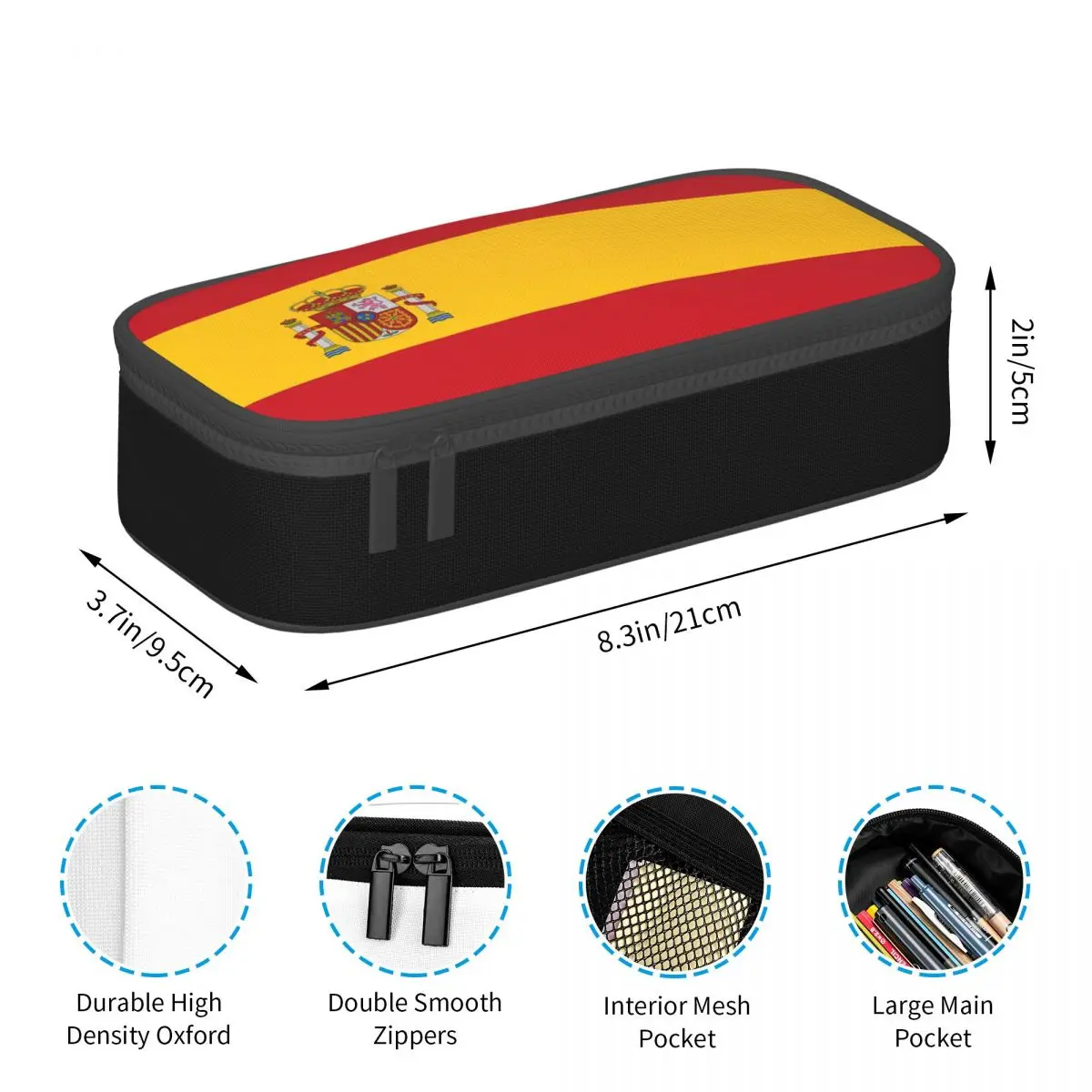 Estuches de lápices con bandera española, bolsas de bolígrafo de gran capacidad, caja de lápices para niños, niñas, estudiantes, papelería, escuela, Oficina