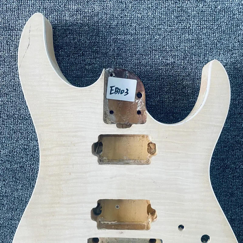 EB103  Floyd Rose Electric Guitar Natural Flamed Maple Unfinished Guitar Body 2 Humbucker Pickups with Paints Damages for DIY