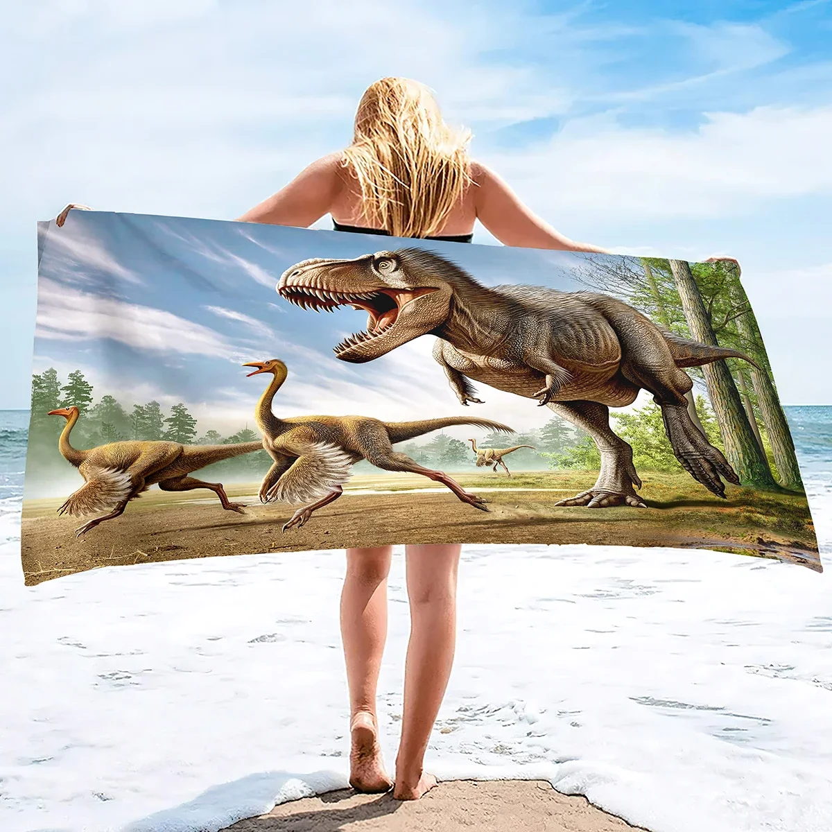Dinosaur Beach Towel Watercolor Camping Towels for Boys Kids Quick Dry Ultra Absorbent Super Soft Beach Blanket Pool Towel