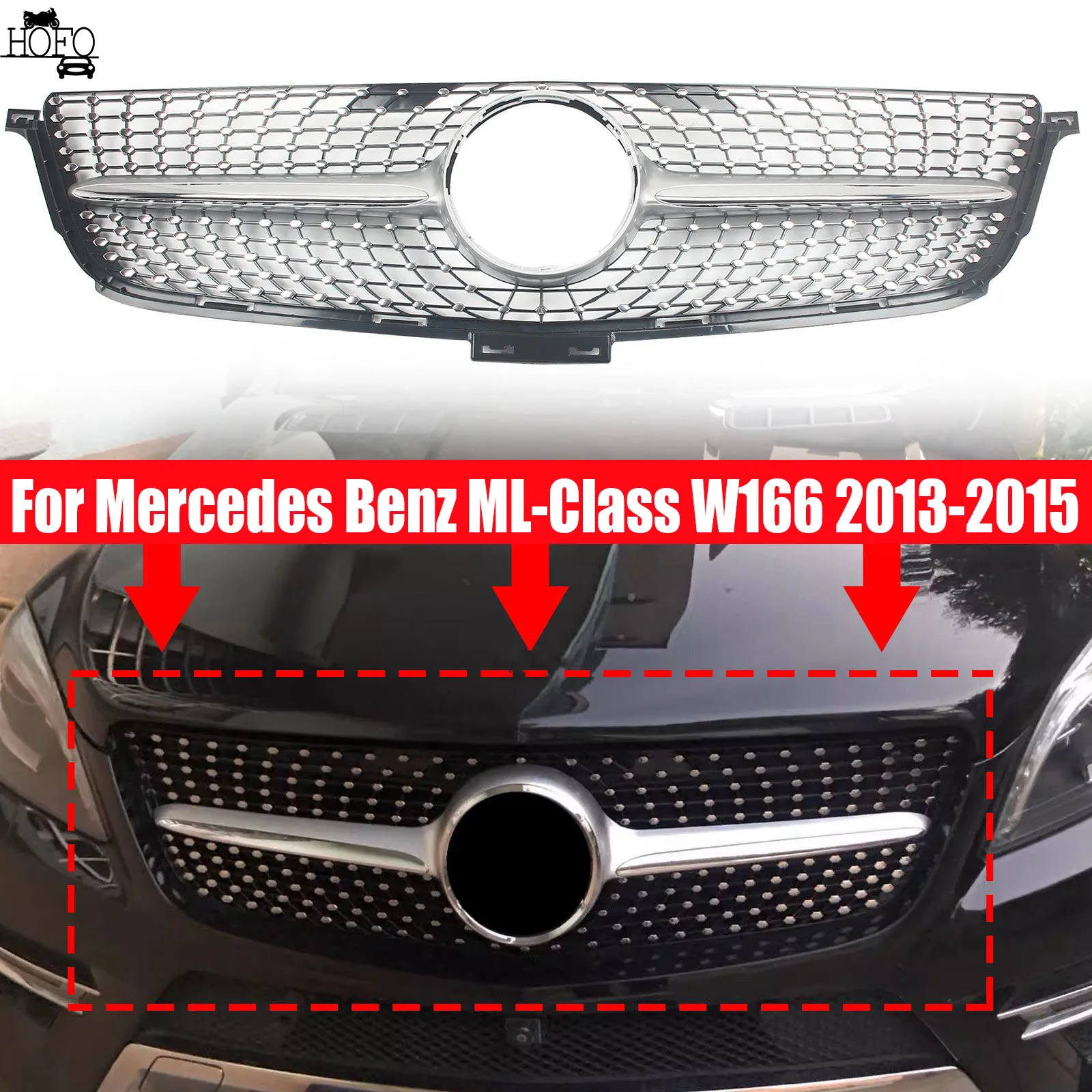 

Perfect Match Front Bumper Grille Hood Grill GT Diamond Tuning For Mercedes Benz ML-Class W166 2013-2015 Replacement Part