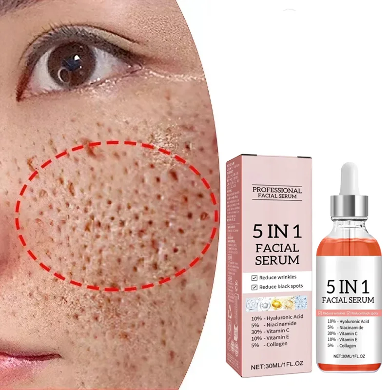 

Сыворотка для лица 5 в 1, исчезающая, тонкие линии, укрепляющая кожа, сужающая поры, увлажняющая, осветляющая, витамин С, сыворотка для лица с гиалуроновой кислотой