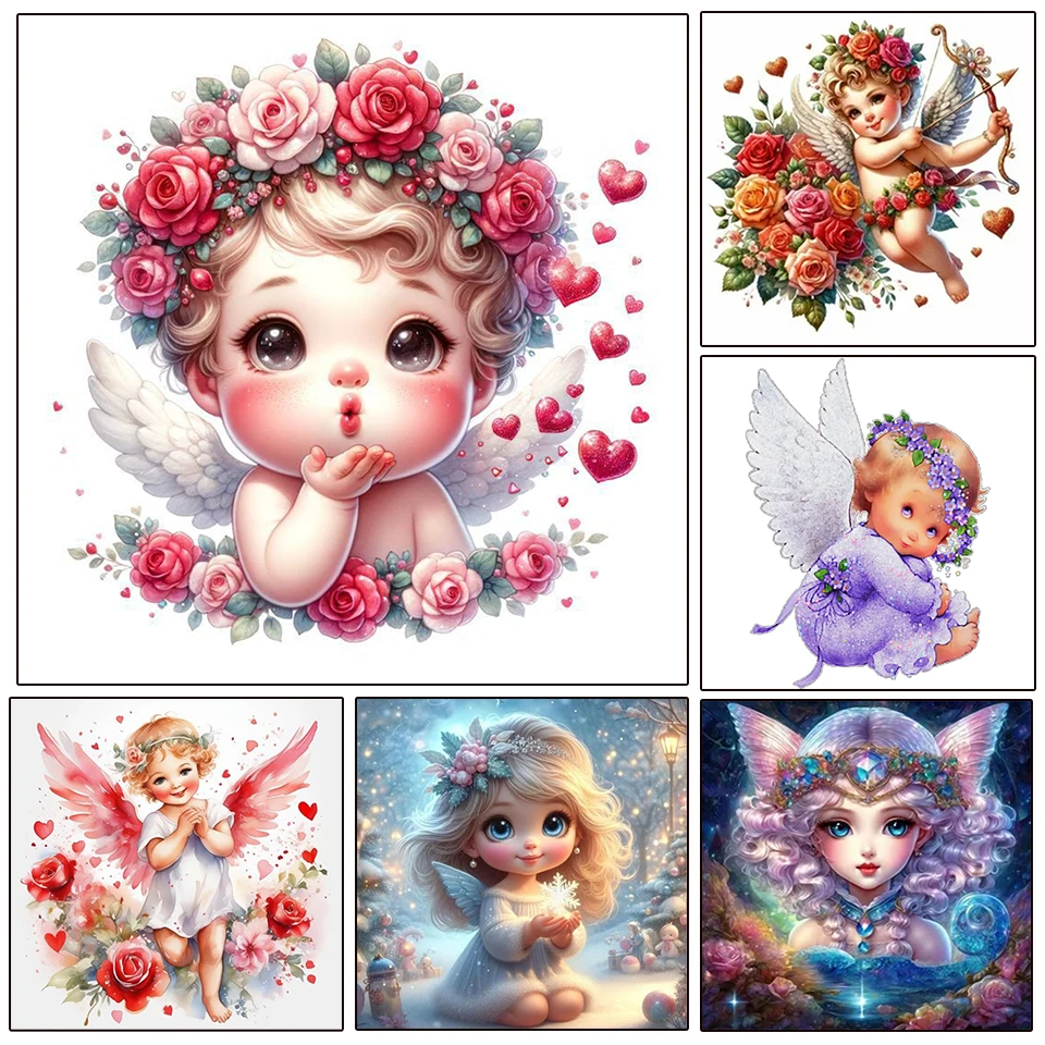 

5D DIY Full Round Square Diamond Painting Cute Angel Baby Flower Set Home Decoration Art Craft Picture Wall Decoration Gift