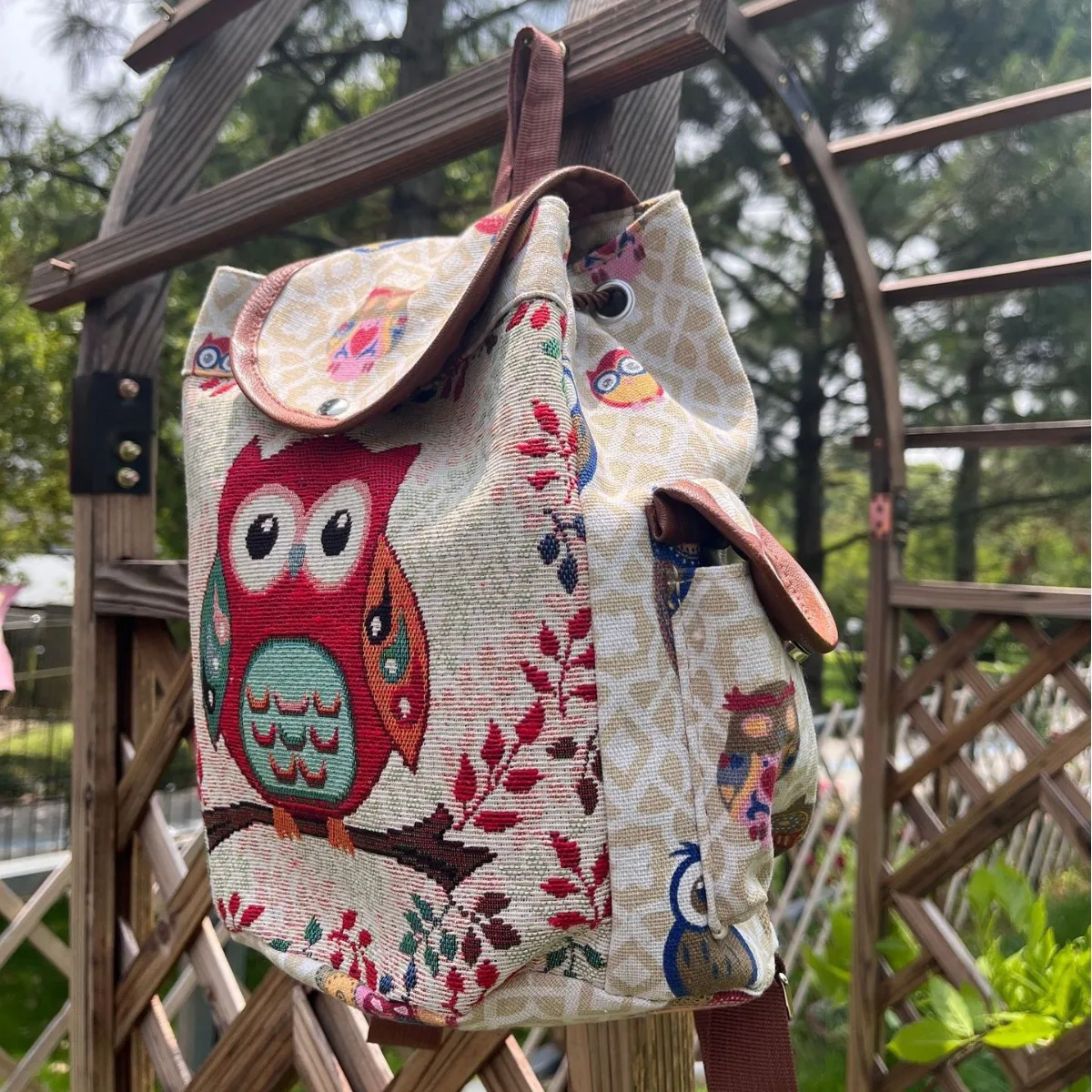 Ethnic Style Embroidered Jacquard Canvas Women's Backpack Large Capacity Drawstring Buckle Top Backpack 2025 New Gift