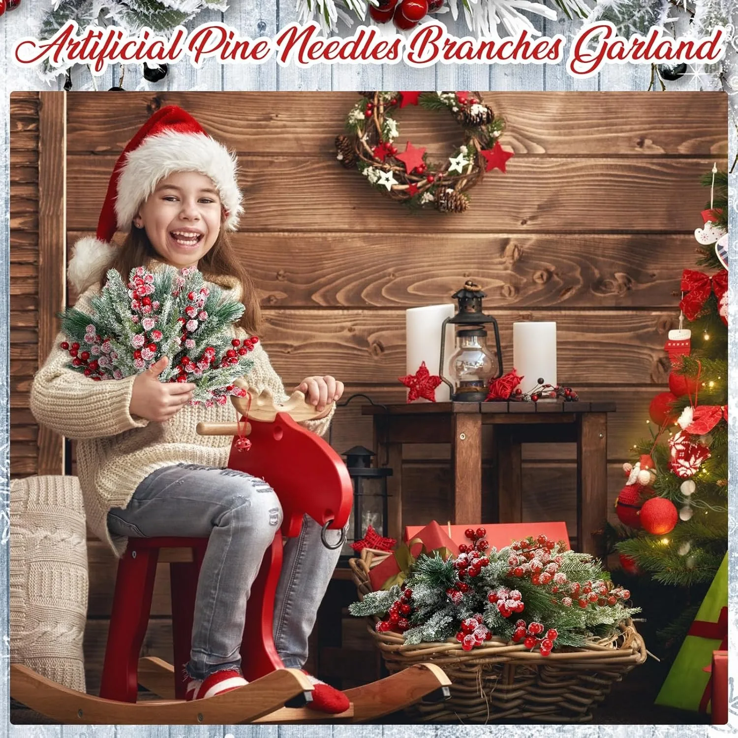 Sztuczne gałązki sosny białej, sztuczne rośliny, zielone gałązki sosny, igły sosnowe do dekoracji świątecznych DIY, girlandy, wieńców, dekoracji bożonarodzeniowych.