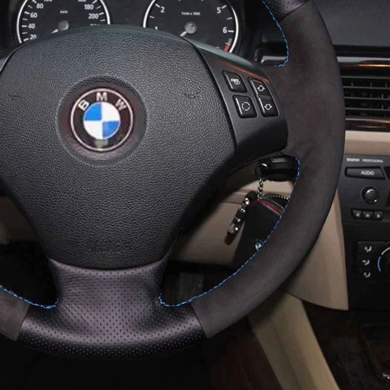 Black Genuine Leather Car decoration Steering Wheel Cover For BMW E90 320 318i 320i 325i 330i 320d X1 328xi 2007 Car wheel cover