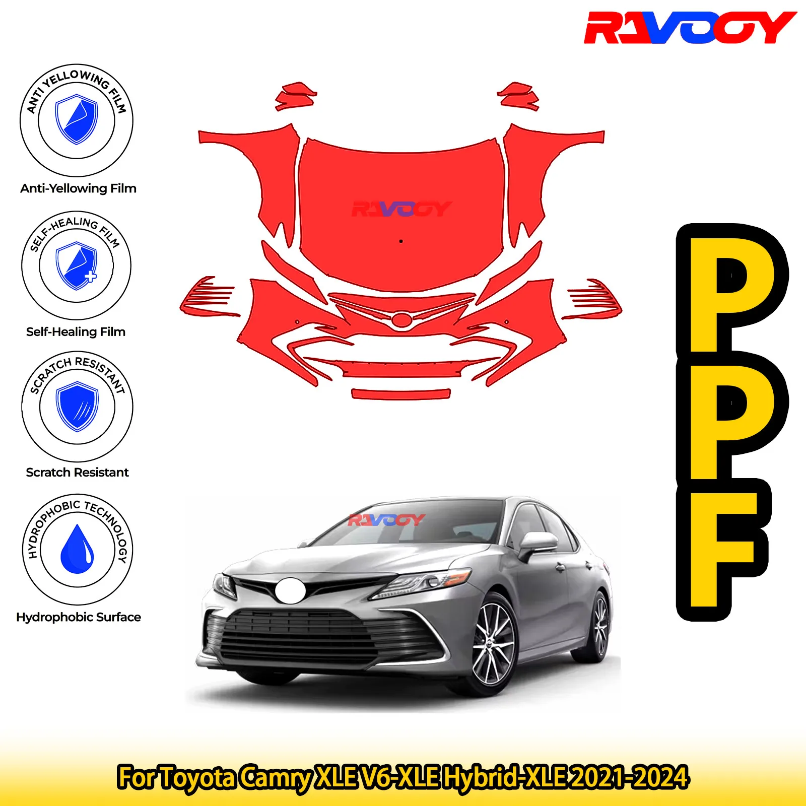 

Для Toyota Camry XLE V6-XLE Hybrid-XLE 2021-2024 глянцевая матовая черная предварительно вырезанная передняя PPF комплект защитная пленка для краски
