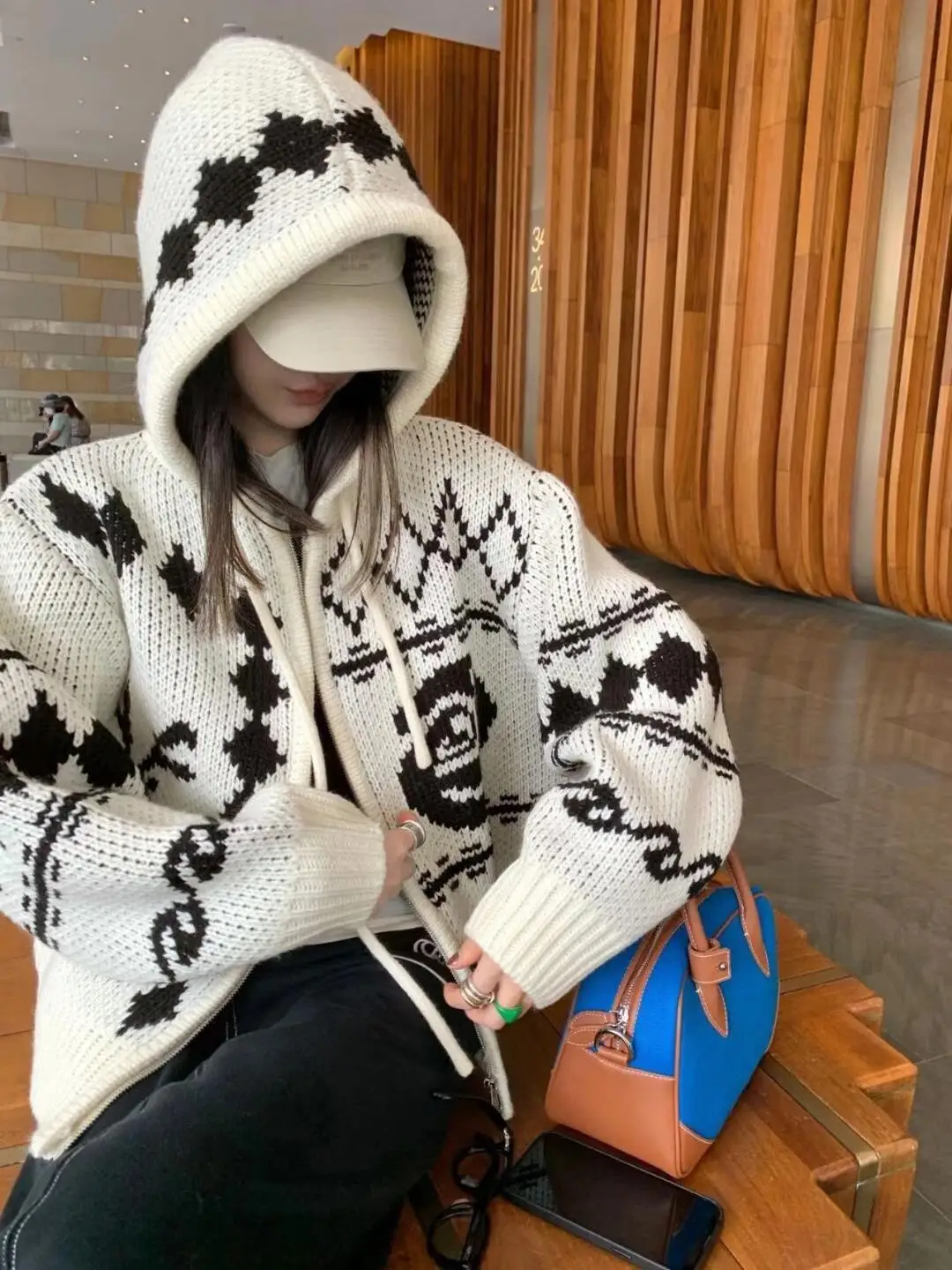 

Открытый кардиган на молнии с вышивкой оленя и розы, свободный крой, вязаный свитер-жакет, утепленный, осенне-зимний, женский