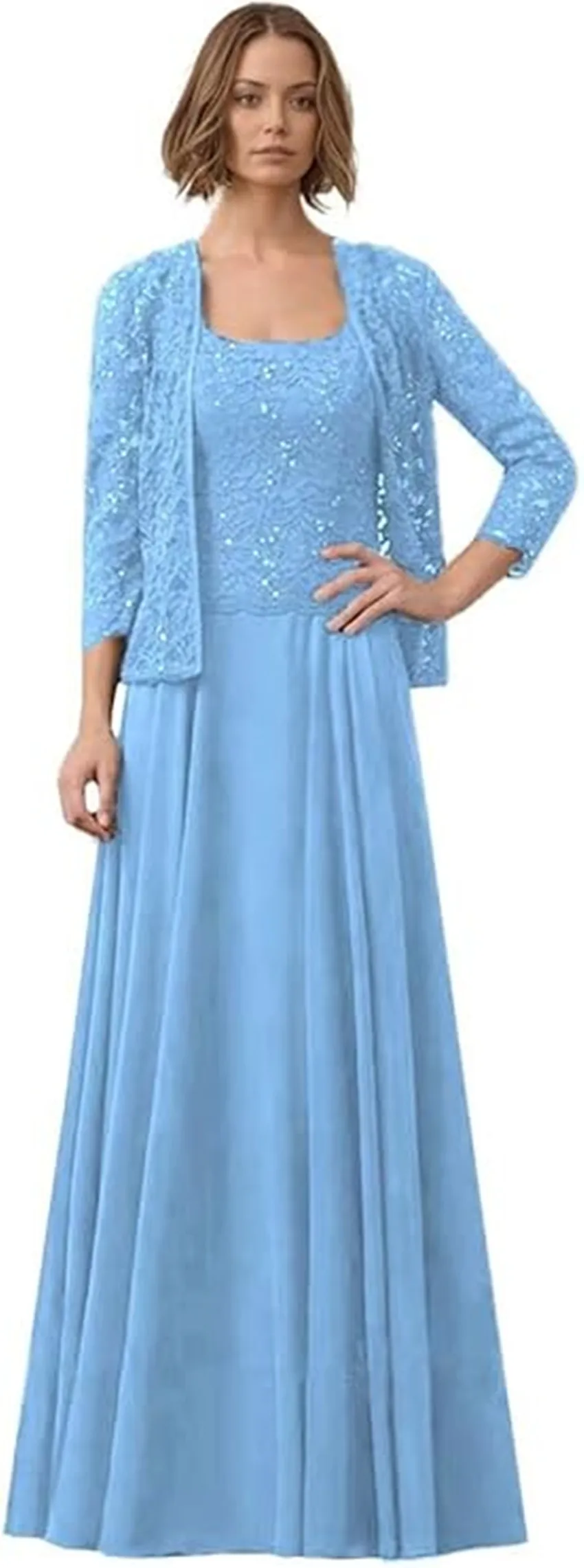 

Customized Mother Of The Bride Dresses 2 Pieces Lace With Jacket Wedding Guest Grandmother Dress A Line Formal Evening Dresses