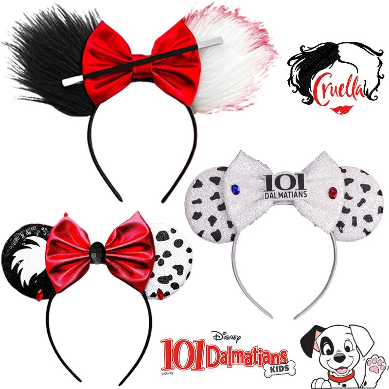 

Disney Cruella De Vil Ears Hair Bands For Girls Pongo 101 Dalmatians Hair Accessories Women Cosplay Cruella Headbands Kids Party