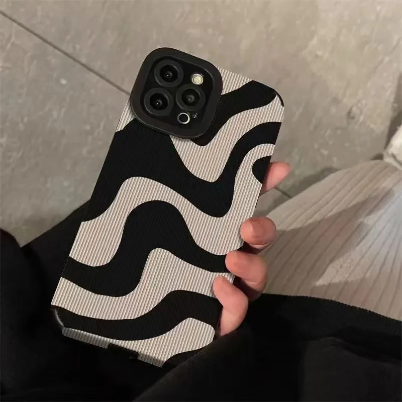 Fashion Zebra Stripe Black White Case For iPhone 11 13 12 14 15 Pro Max 15 Plus Phone Cases Shockproof Silicone Soft Back Cover