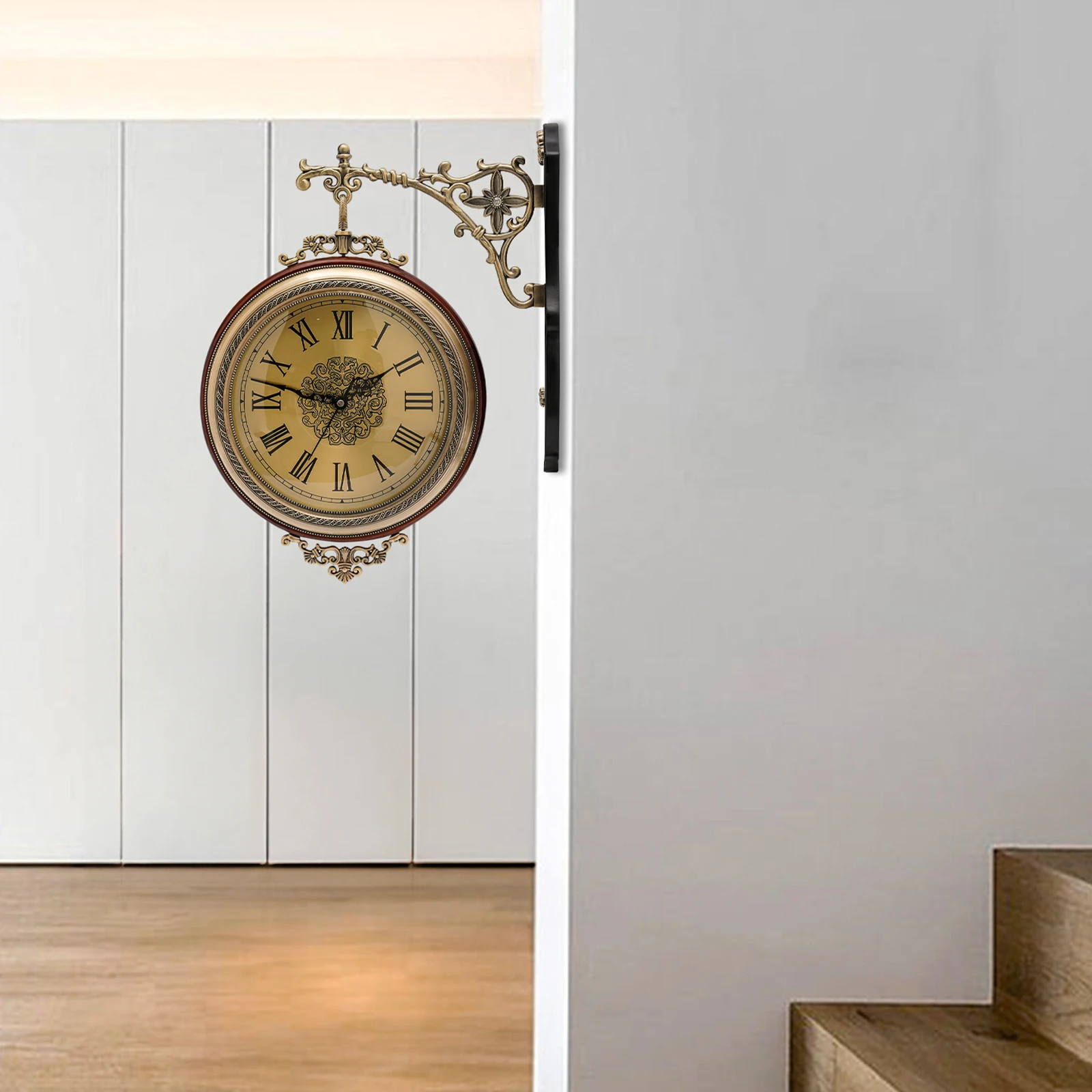 

12 Inch Vintage Round Wall Clock, Double Sided Silent Non-Ticking Clock, Battery Operated, Perfect for Living Room, Bedroom