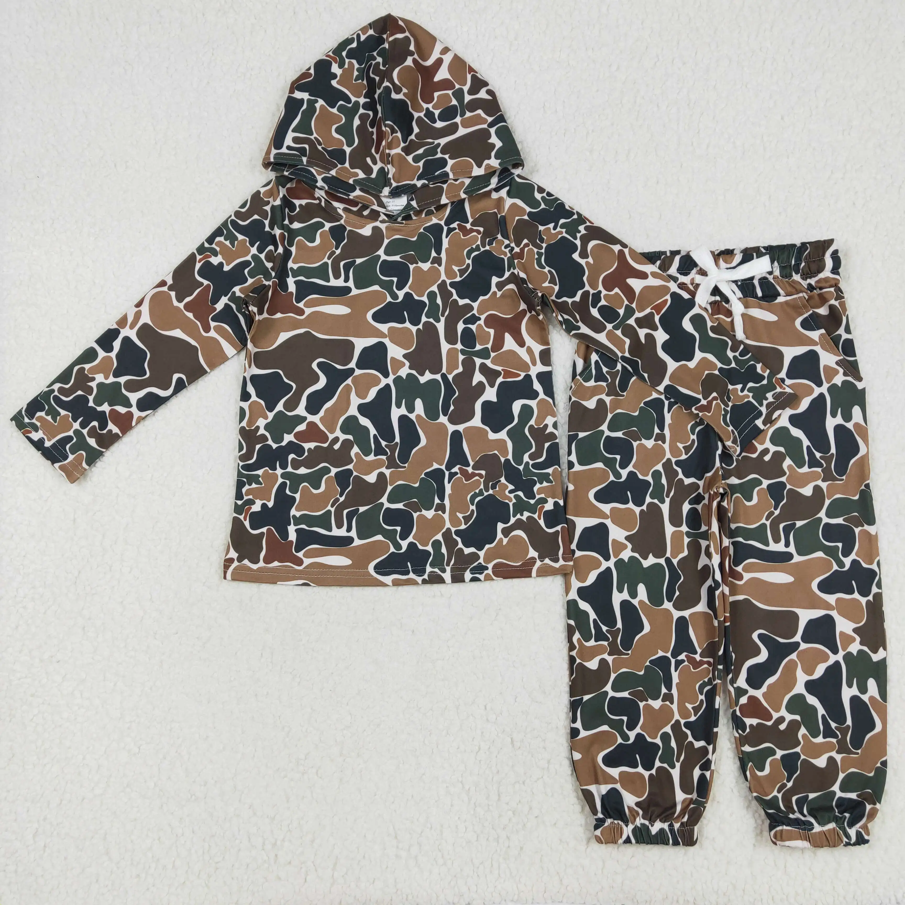 Vente en gros bébé garçon enfants sweat à capuche camouflage tenue enfant en bas âge manches longues chemise pull poches pantalon survêtement enfants infantile ensemble vêtements