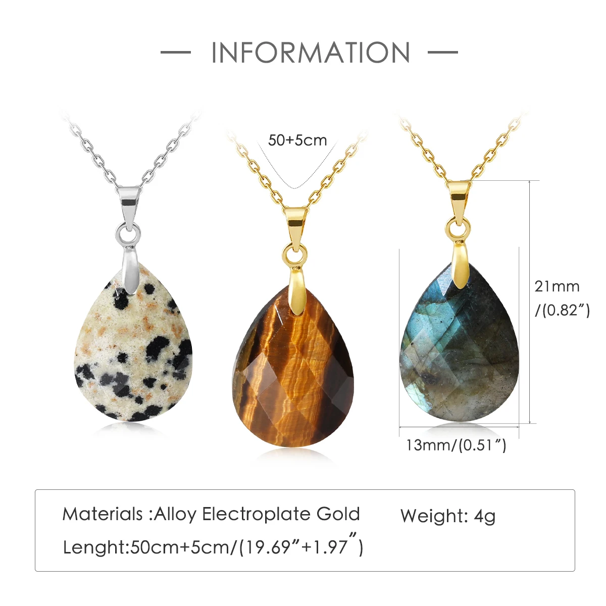 Natural Stone Crystal Pendant Teardrop Simple Pendant Necklace Chamfered Pendant Necklace Earrings Making Jewelry With Chain