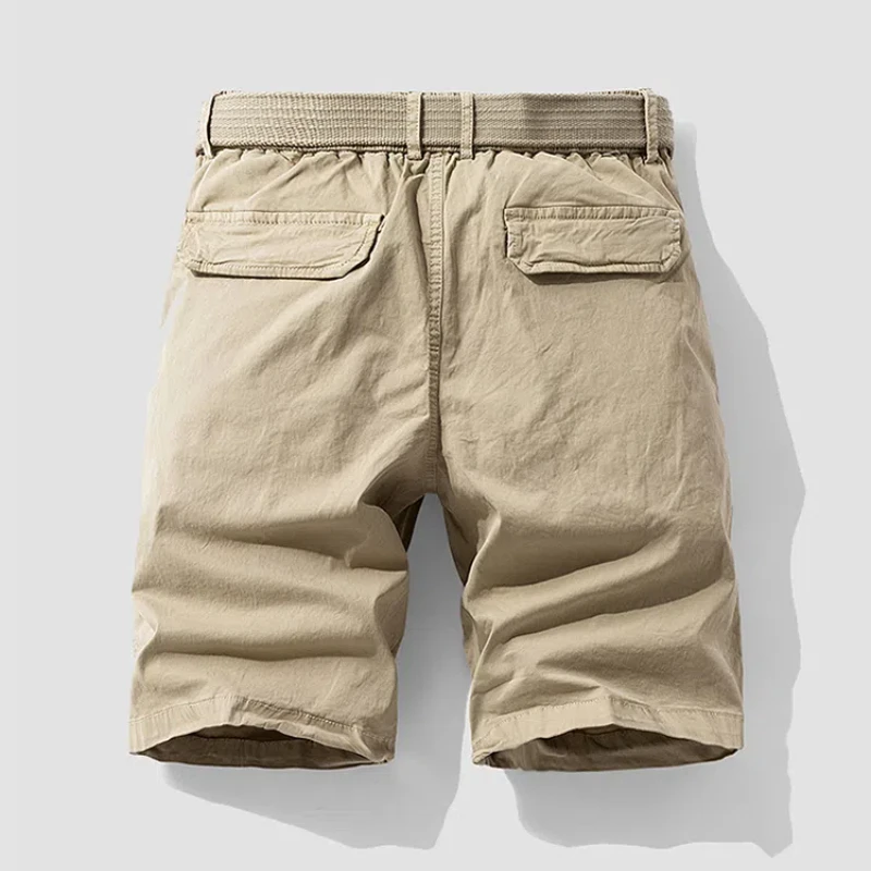 Calções de carga de lavagem de verão calças médias masculinas marca de moda ao ar livre casual plus size calças de dia masculino cintura elástica cinco pontos