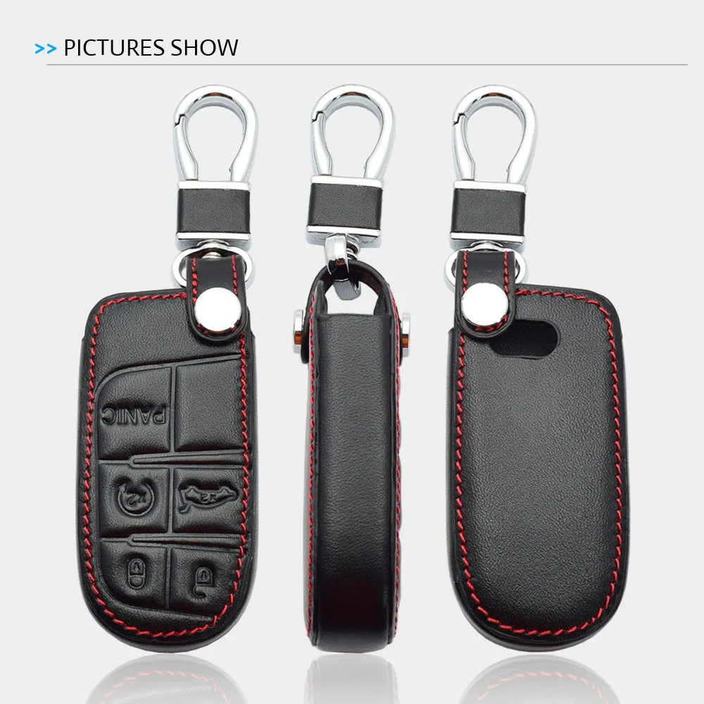 Leather Car Key Case Remote Control Protector Cover Keychain For Fiat Toro Freemont Dodge Charger Challenger Jeep Grand Cherokee