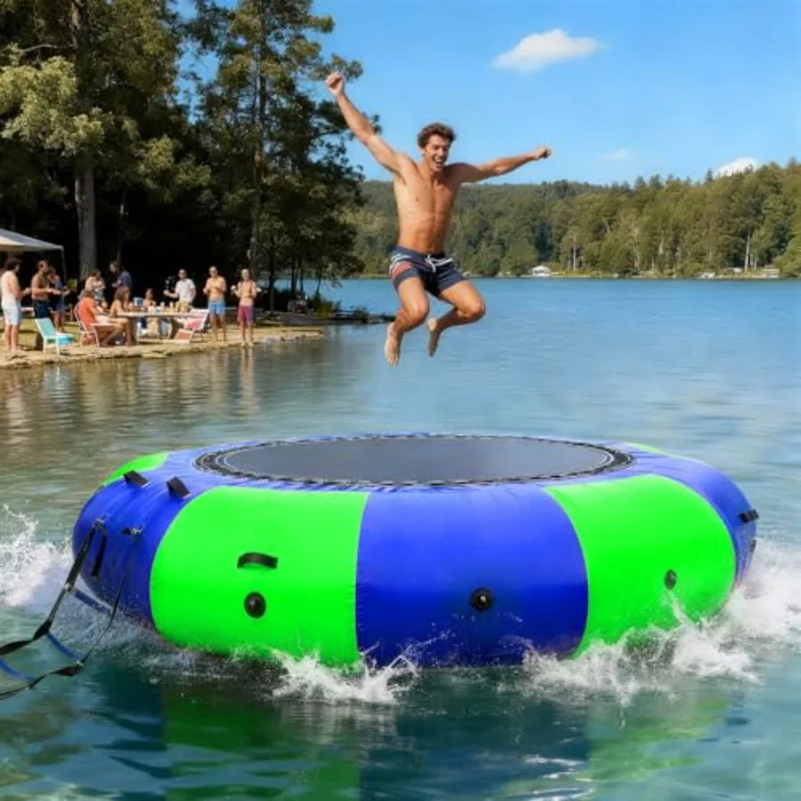 

10FT Inflatable Water Trampoline with 500W Electric Pump, Rope Ladder, Recreational Water Bouncer for Adults Portable Bounce Sw