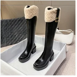 Women Knee High Chelsea Boots Keep Warm Boots for Women Fur Zipper Female Platform Boots Plush Edge Women Shoes New Botas Mujer