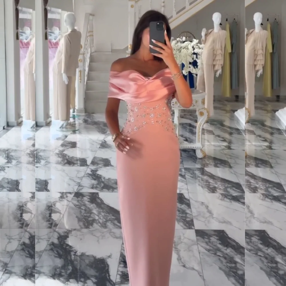

Customized Jersey Rhinestone Off-the-shoulder Straight Long Dresses Bespoke Occasion Woman Elegant Party Wedding Sexy