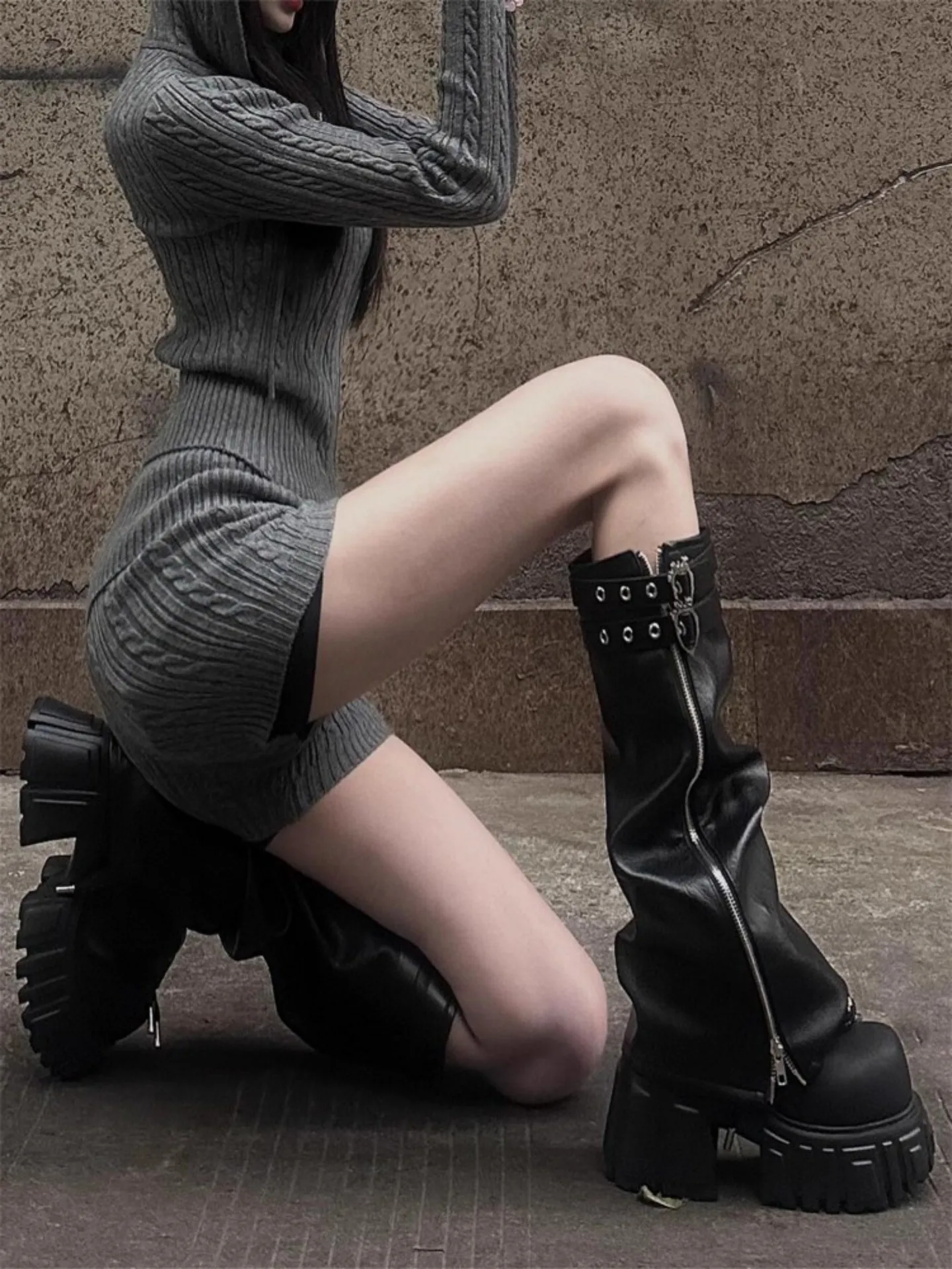 

Tie-Detail Boots with Side Zipper High Tube Pants Women's Detachable ort Autumn New Sle Heightening Booties