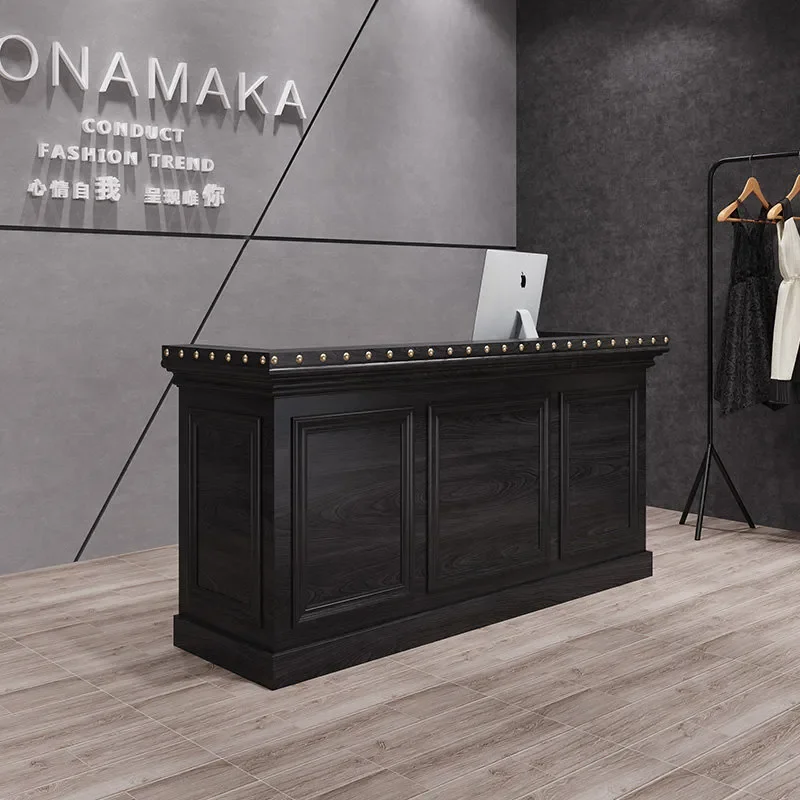 Vintage Industrial Black Reception Desk for Barber Shop Hotel Restaurant Clothing Store Counter Table