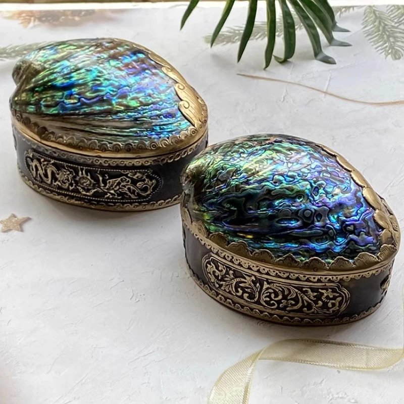

Natural Abalone Shell Storage Box, Exquisite Wealth Craft, Creative Photo Prop, Jewelry Organizer for Bracelets Necklaces