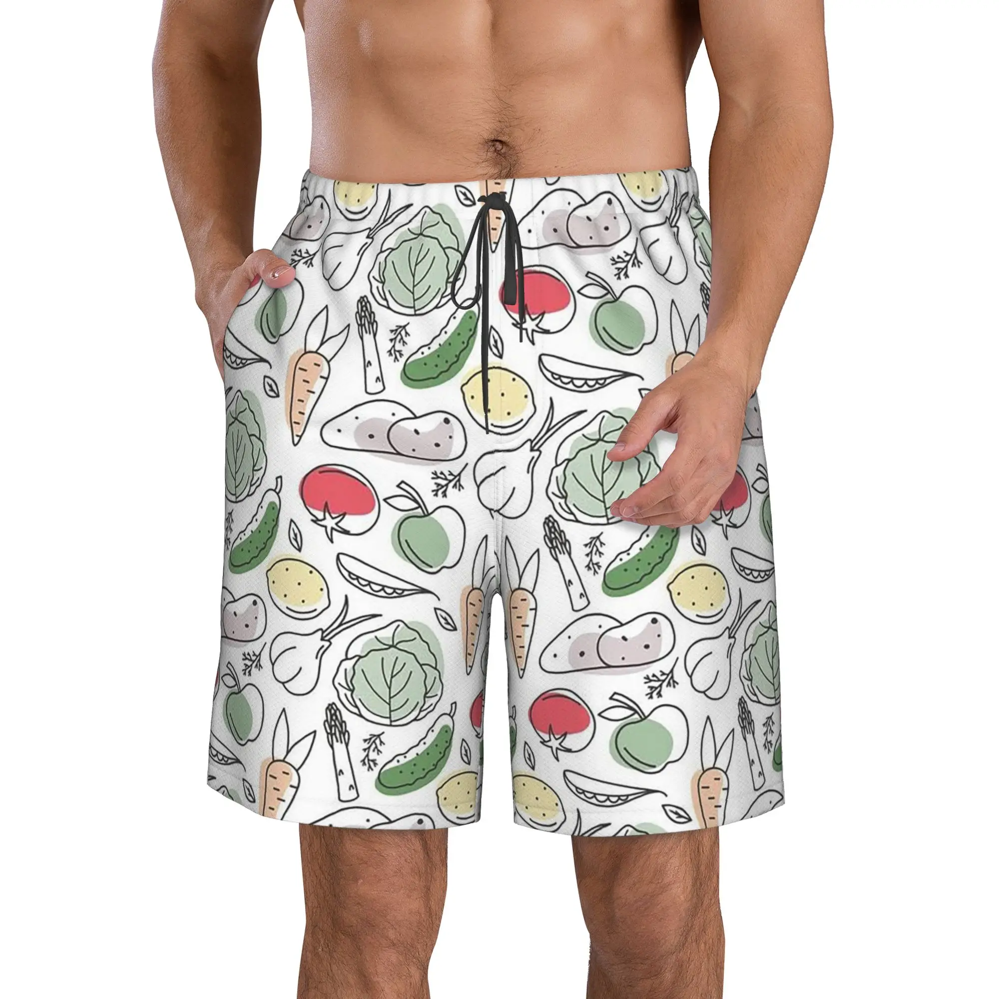 Cartoon Fitness Vegetable Pattern Trunks Beach Board Shorts Casual Quick Dry Swimming Summer Men Pants