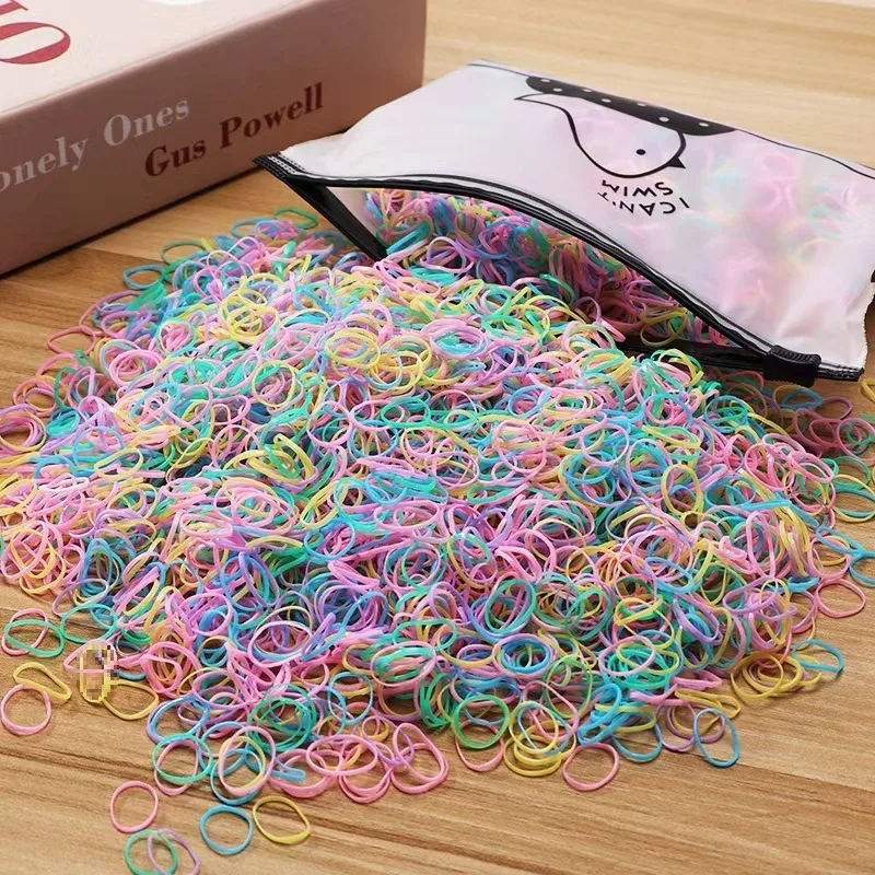 1000PCS Kids Girls Disposable Rubber Hair Ties, Colourful Ponytail Holder Bands, Children Headband Hair Accessories