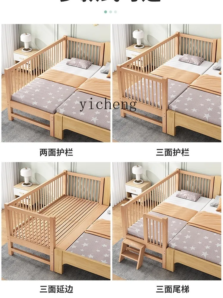 Tqh Children\'s Bed with Fence Baby Boy Girl Princess Bed Single Side Widened Stitching Big Bed