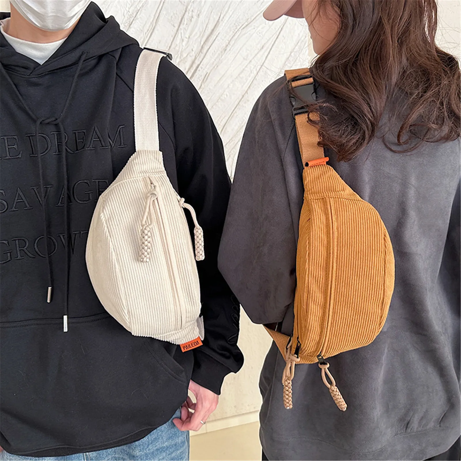 New Fashion Corduroy Chest Bag Fanny Pack Men Women Casual Banana Fanny Pack Belt Bags Simple Trendy Shoulder Crossbody Bag