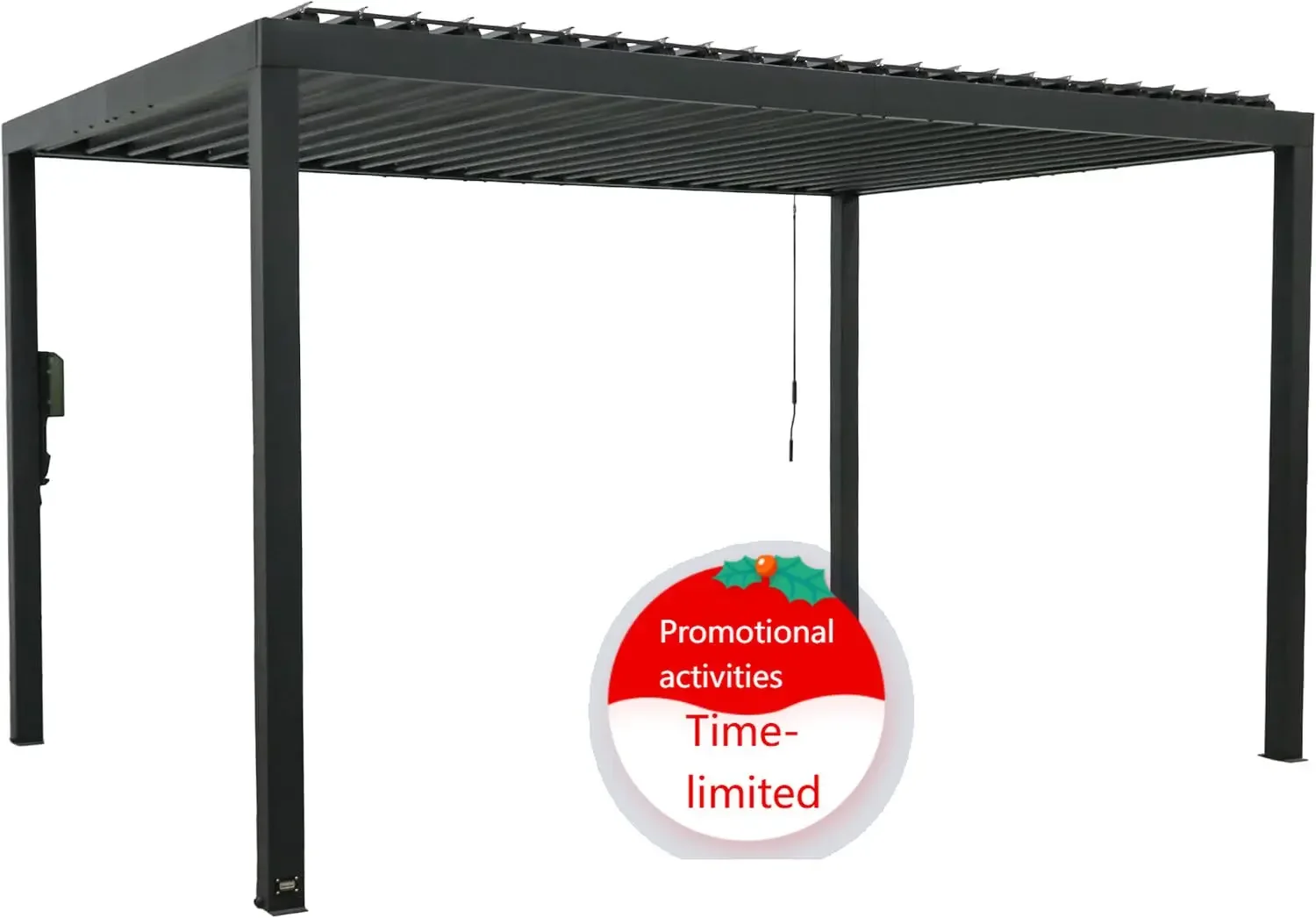Sarasota 14' x 10' Galvanized Steel Louvered Pergola Kit with Adjustable Roof, Shade, Rain Protection, High-Wind Rating, Gutter