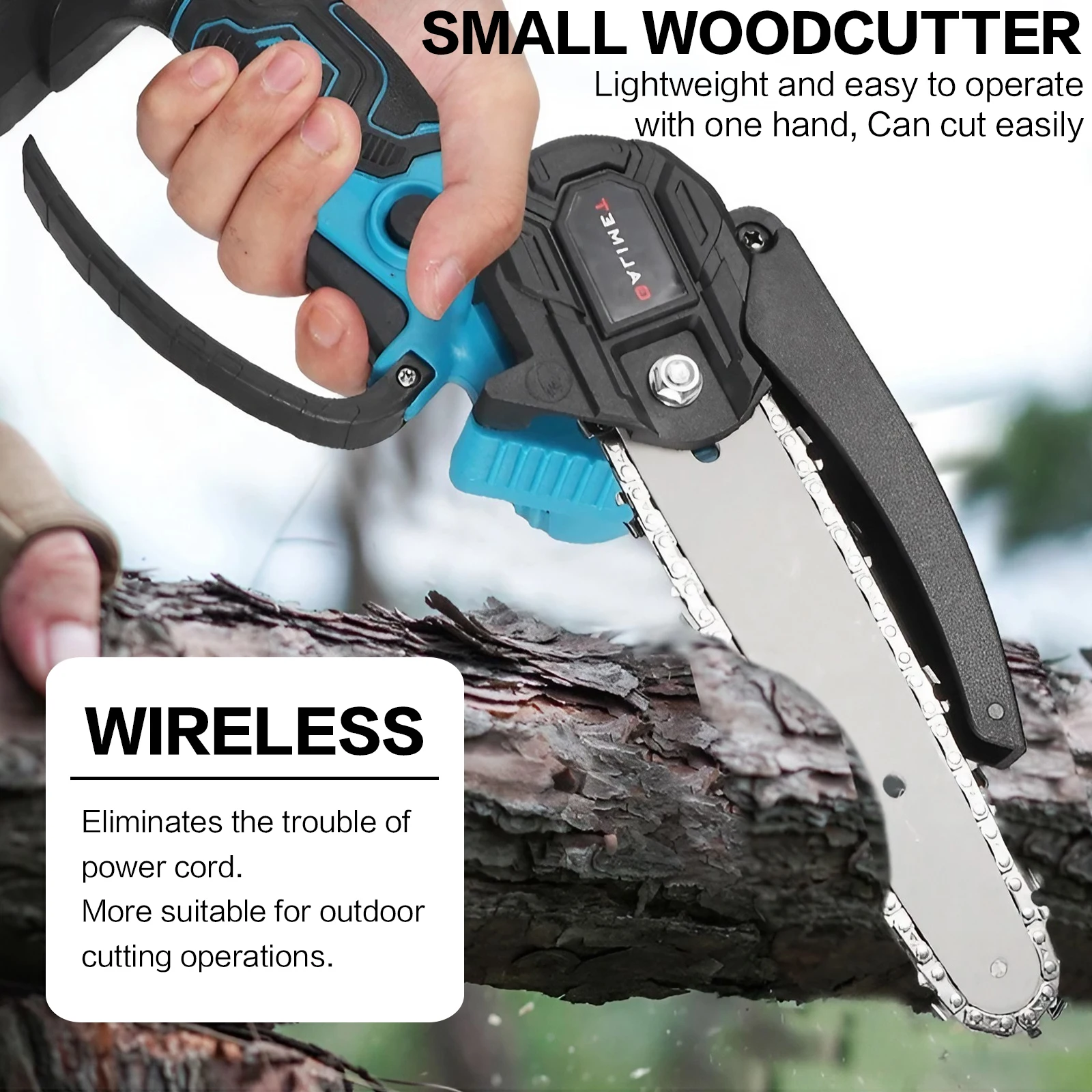 STONEGO Mini Lithium Electric Chain Saw Rechargeable Portable Chainsaw High-power Logging Single-handed Saw Wireless Home Use