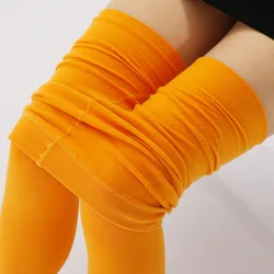 2024 Orange Pantyhose Women Polyester Brushed Fleece Leggings Thickened Plus Size One Piece Pants Thin Foot Socks 45-60kg 150-16