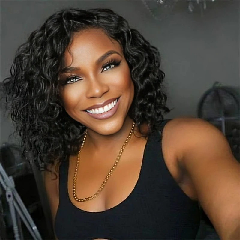 

Deep Wave 200% Density Pre-Plucked Side Part Short Bob 4x4 Lace Frontal Brazilian Virgin Human Hair Wigs For Black Woman