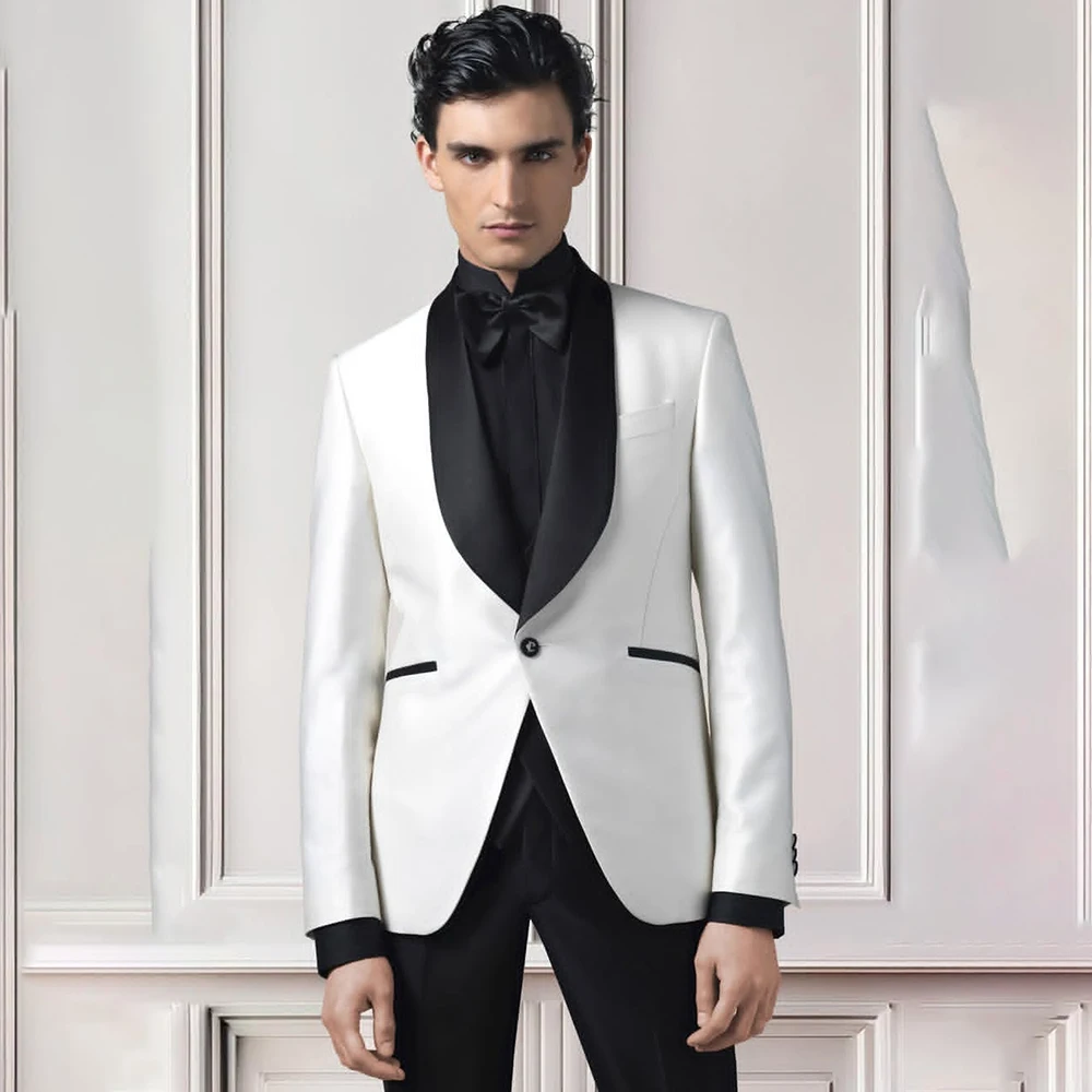 

Роскошные свадебные костюмы для мужчин, облегающие костюмы с шалью и лацканами на одной пуговице, обтягивающая мужская одежда, высокое качество, куртка, брюки, наряды