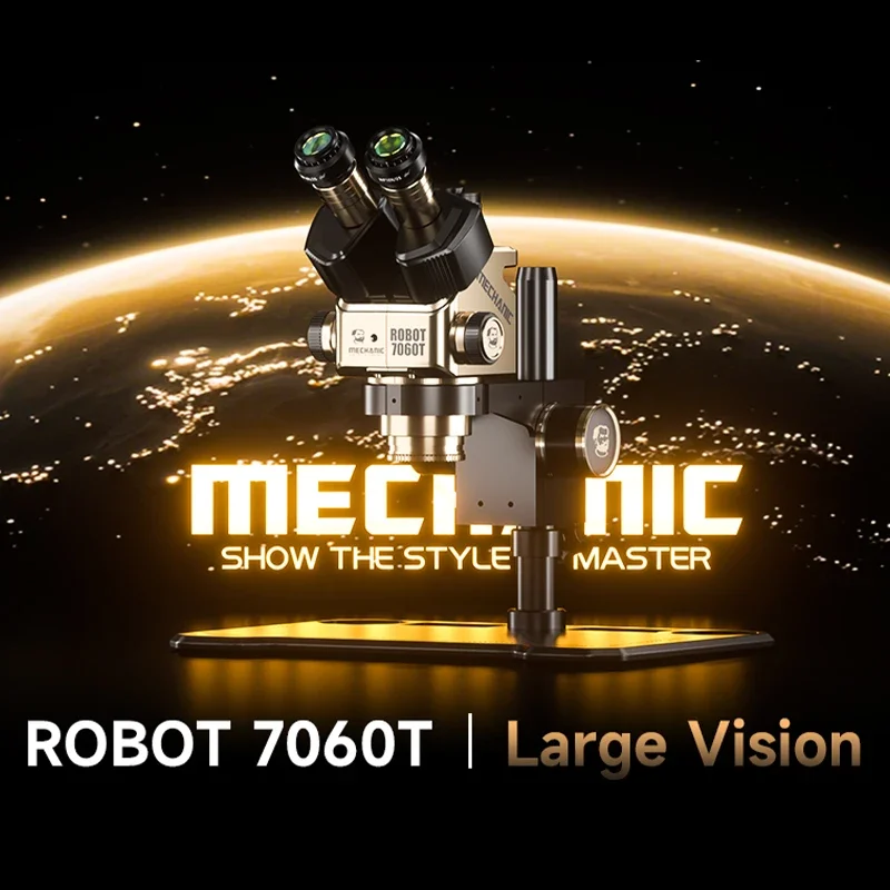 MECHANIC ROBOT 7060T Trinocular Zoom Microscope Anti-reflective Coated Lenses for Distortion-free Images Phones PCB Inspection