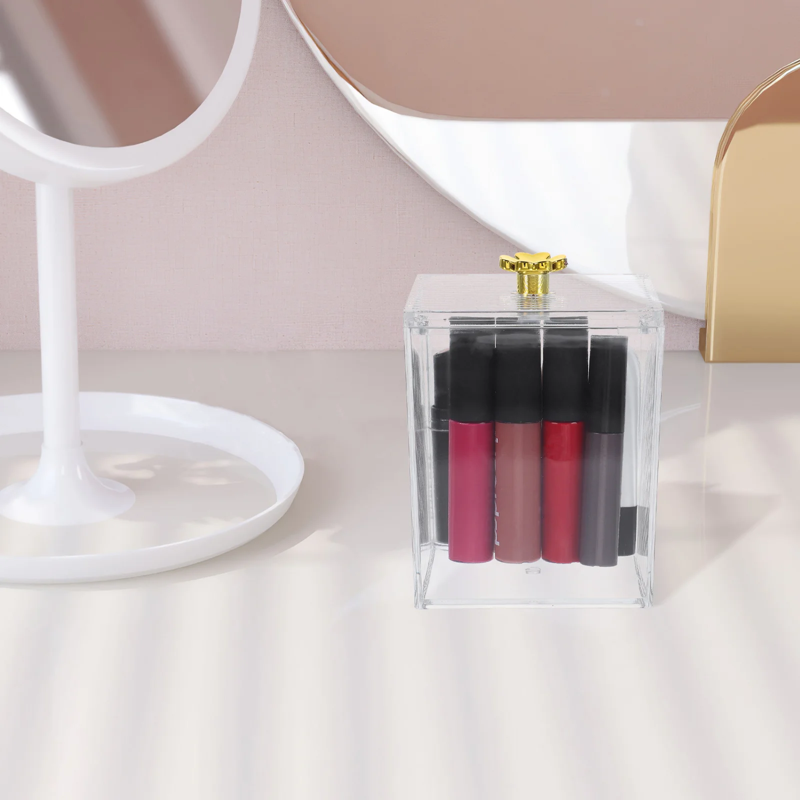 

Cotton Swabs Container Cosmetics Box Protective Lid Makeup Pad Organizer Clear Storage Desktop Makeup Vanity Organizer