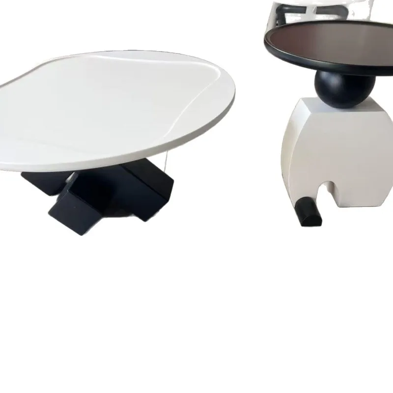 

Italian minimalist desktop round black and white art coffee table living room