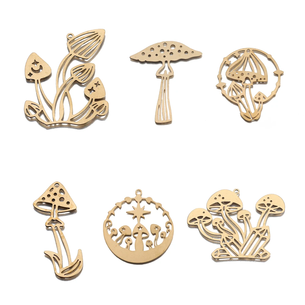 

4Pcs Brass Mushroom Charms Celestial Moon Phases and Star Pendants For Diy Boho Magic Fairy Earrings Necklace Jewelry Making