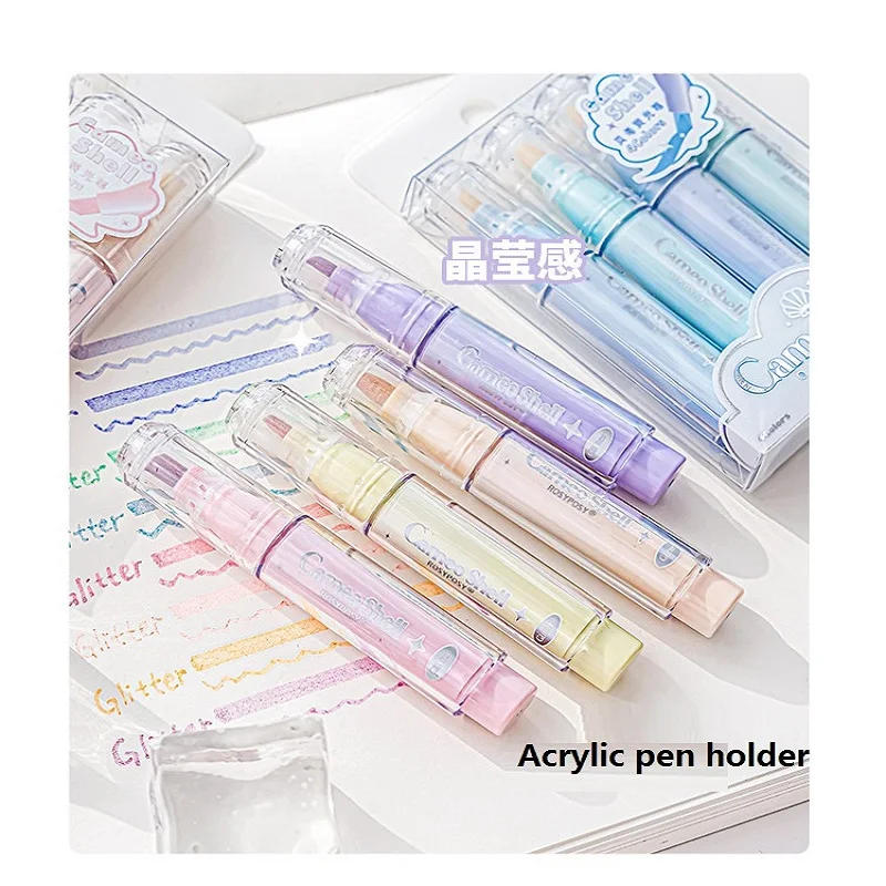 RosyPosy Kawaii 4pc/Set Pearl Mini Glitter Marking Pens Fluorescent Pen Sparkling Polarized for Key Markings Painting Stationer