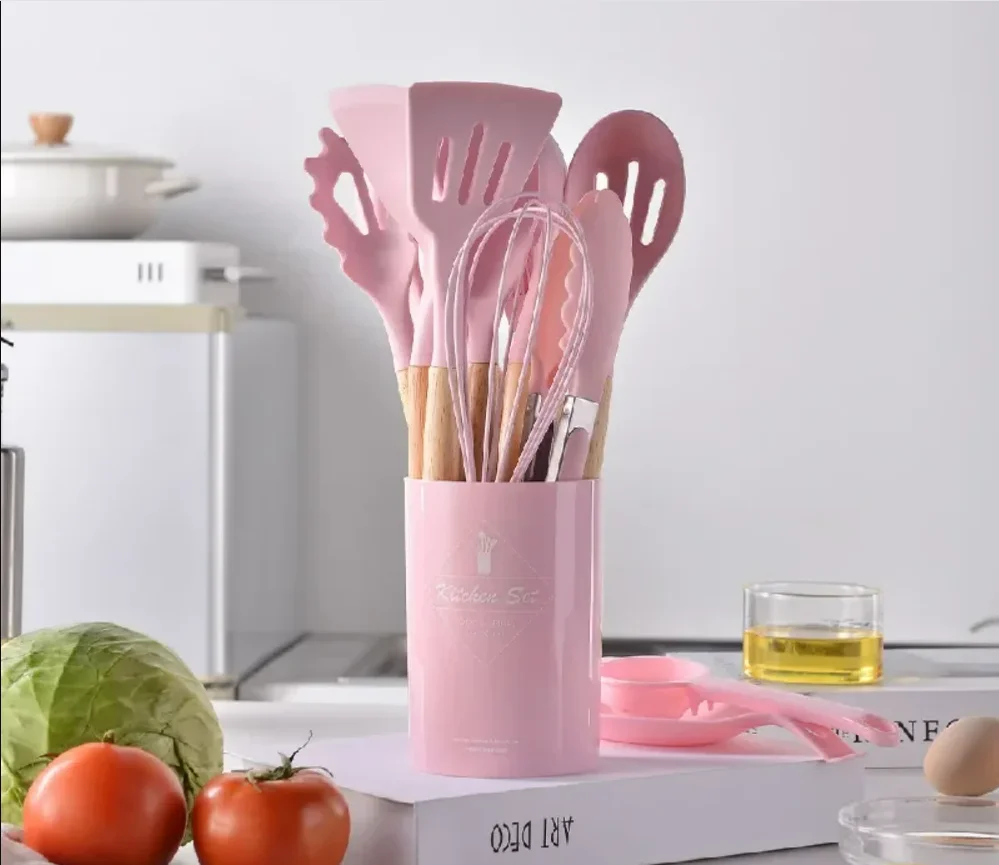 

12Pcs Silicone Utensils Set Non-Stick Cookware Spatula Shovel Egg Beaters Wooden Handle Kitchenware Home Kitchen Cooking Tools