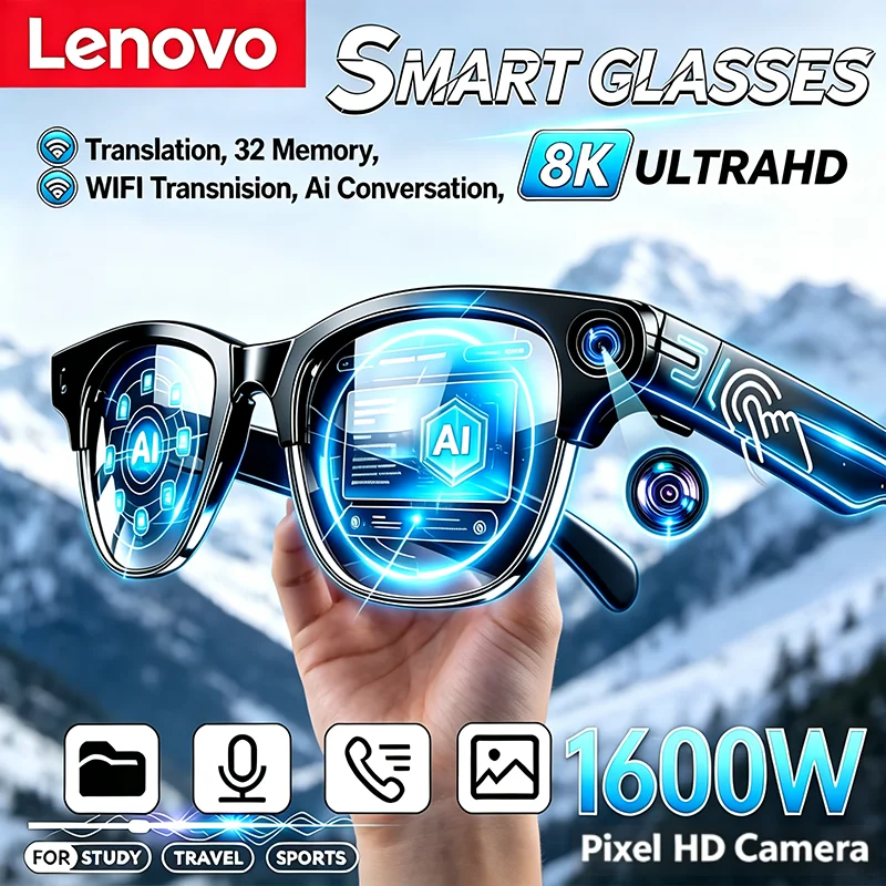 Lenovo 8K 2400MP KI-Smart-Brille Freisprechfunktion KI-Übersetzung Chat Musikplayer Smart-Sonnenbrille Elektronische Brillen 2026 – Detail 1