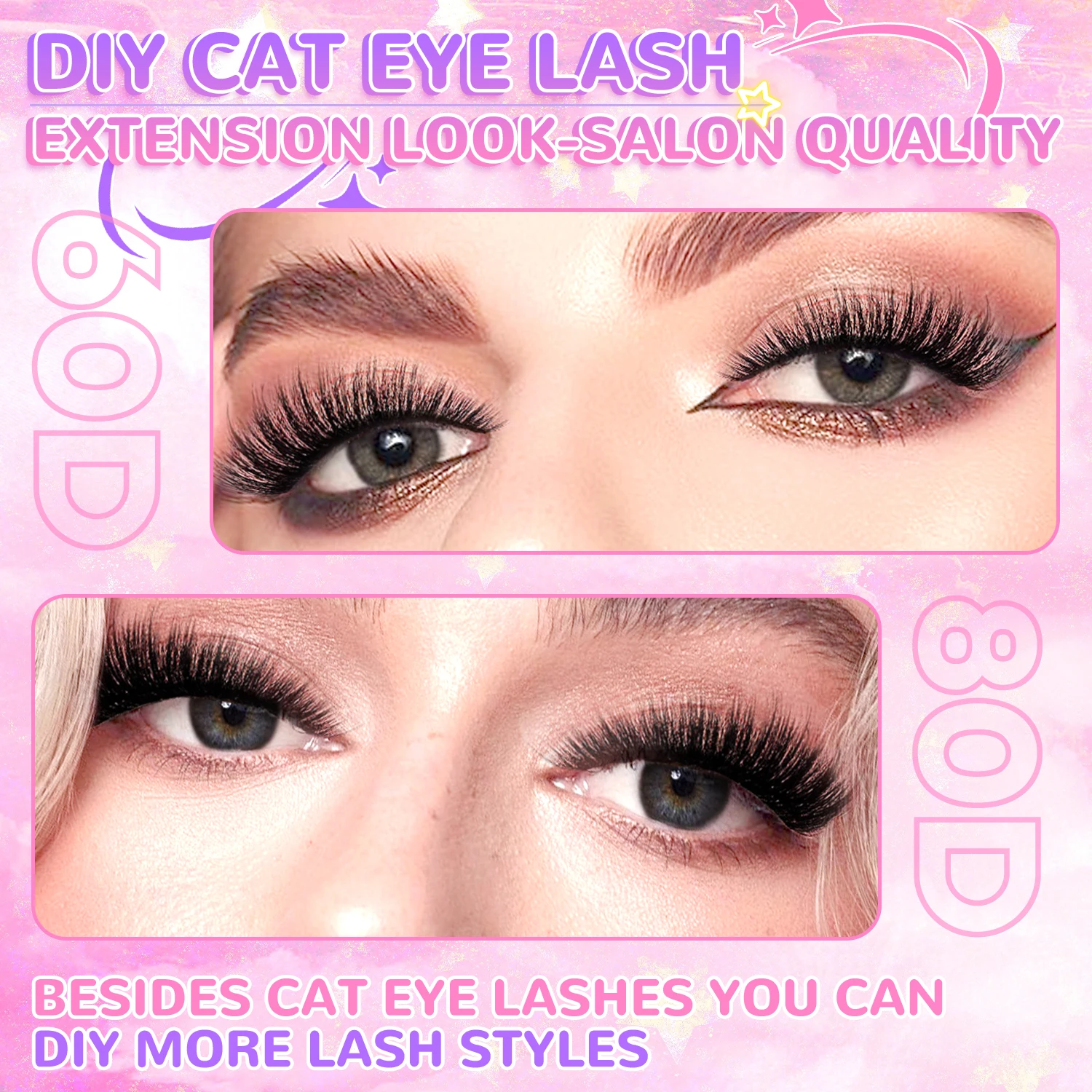 [Cílios grossos] Kit de extensão de cílios modificados mistos de cluster 560/576 com alinhamento de cabeça e cauda, vários estilos para escolher