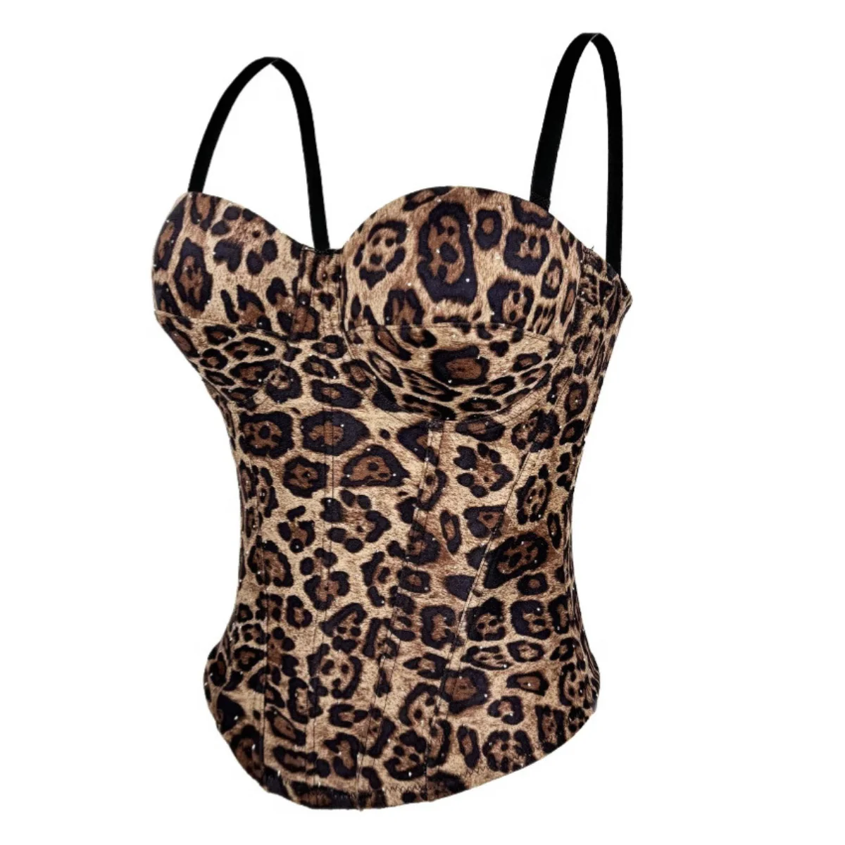 

Leopard Suede Corset Push Up Bra Tank Top Women Sexy Lingerie Party Rave Bustier Crop Tops Elastic Fishbone Top Cami Shaper Vest