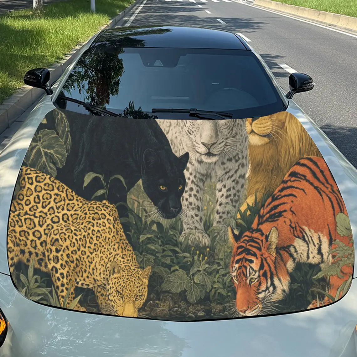 

Diverse Animal - Print Car Hood Stickers - Self-Adhesive, Waterproof and Durable Vinyl Wrap, Decorate And Protect Your Car, Fit