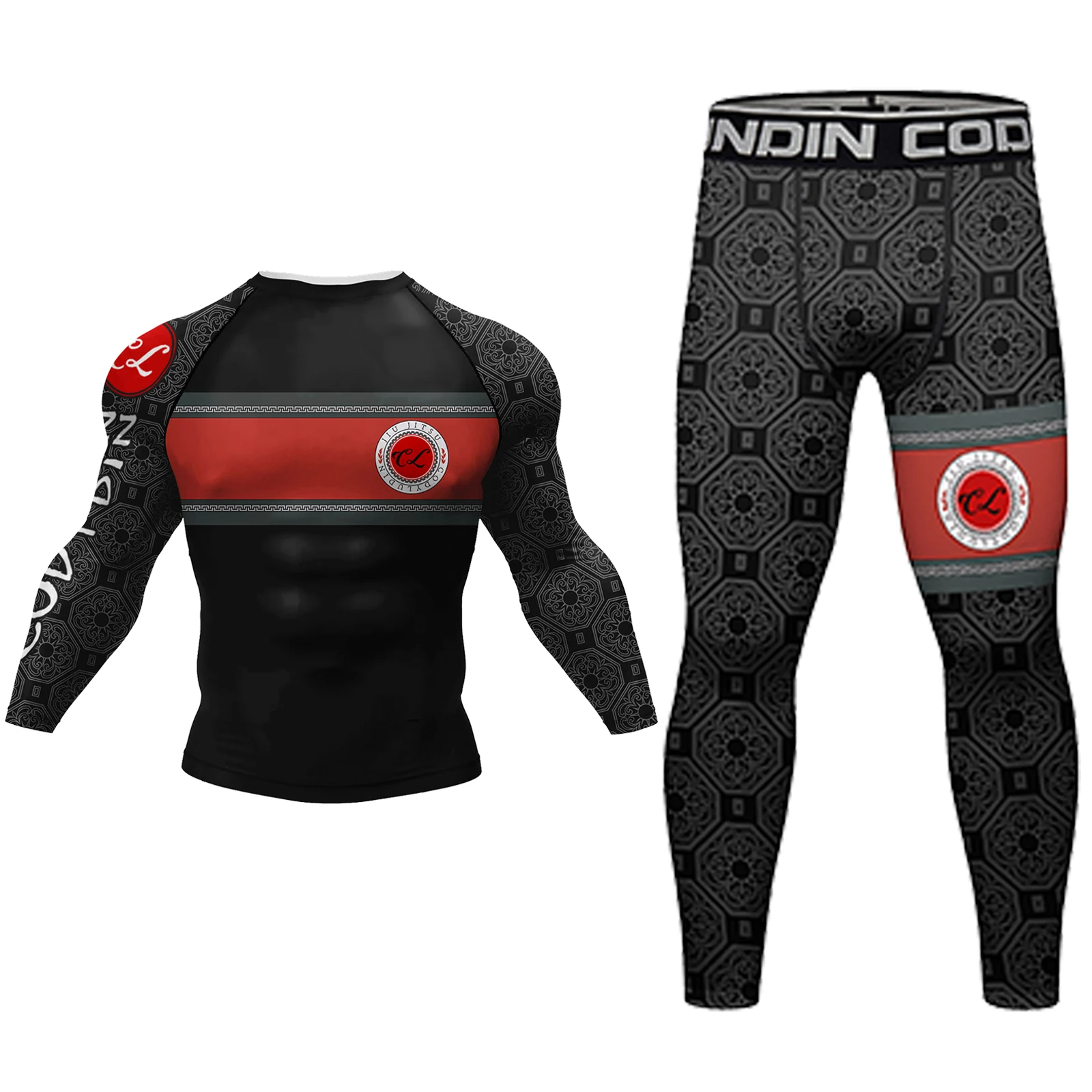 Hoge Kwaliteit Sportpakken Nieuwe Design Compressie Leggings Custom Lange Mouwen Shirt Gesublimeerd Bedrukt Rash Guard Sets Voor Heren