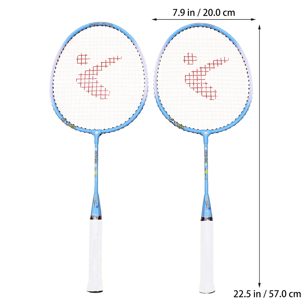 

1Pair 's Badminton Racket Set Aluminum Alloy Material Fashion Cartoon Look Small Size Training Racket Blue
