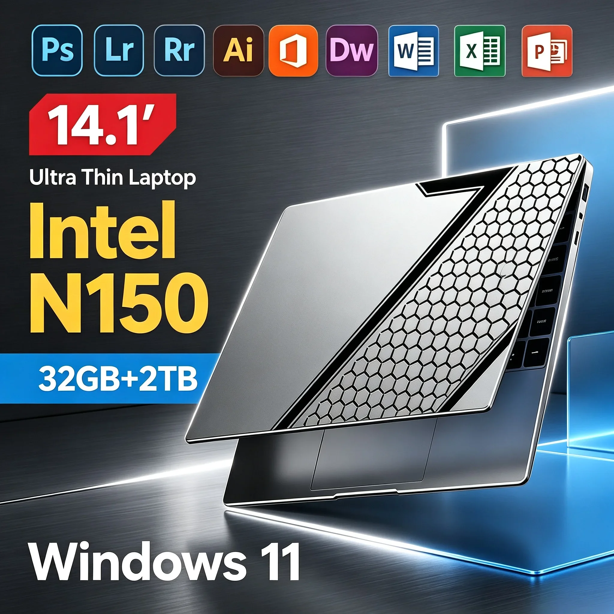 14.1‘’ Inch Notebook Computer Intel Core N150 32GB RAM 2TB SSD Windows11 Ultra Slim Backlight Laptop For Daily Business Office