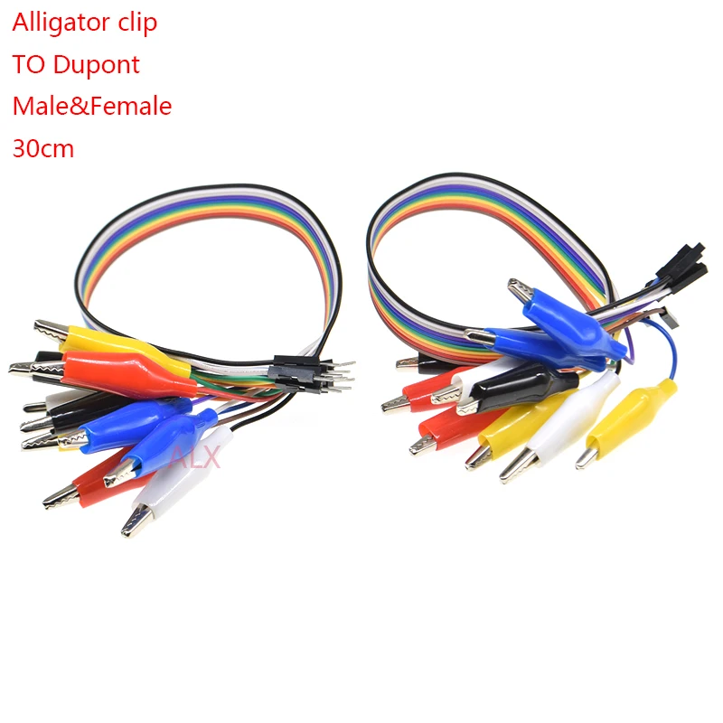 Pinzas de cocodrilo a cable DUPONT, enchufe macho/hembra, cable de puente de cocodrilo de 30CM para plomo de prueba, para Arduino Raspberry pi Makey