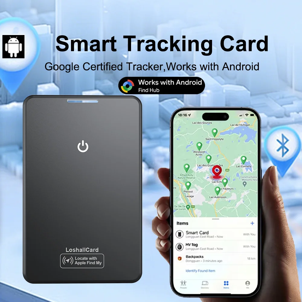 

Новая глобальная GPS-карта-трекер для Android 2026 года с беспроводной зарядкой, водонепроницаемая, умная карта-трекер для кошелька с приложением Google Find My Device